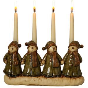 Three Hands Corp snowman candelabra holds 4 candles.